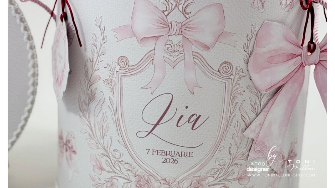 Trusou botez Pink Bows alb murdar, roz pudră și burgundy 25